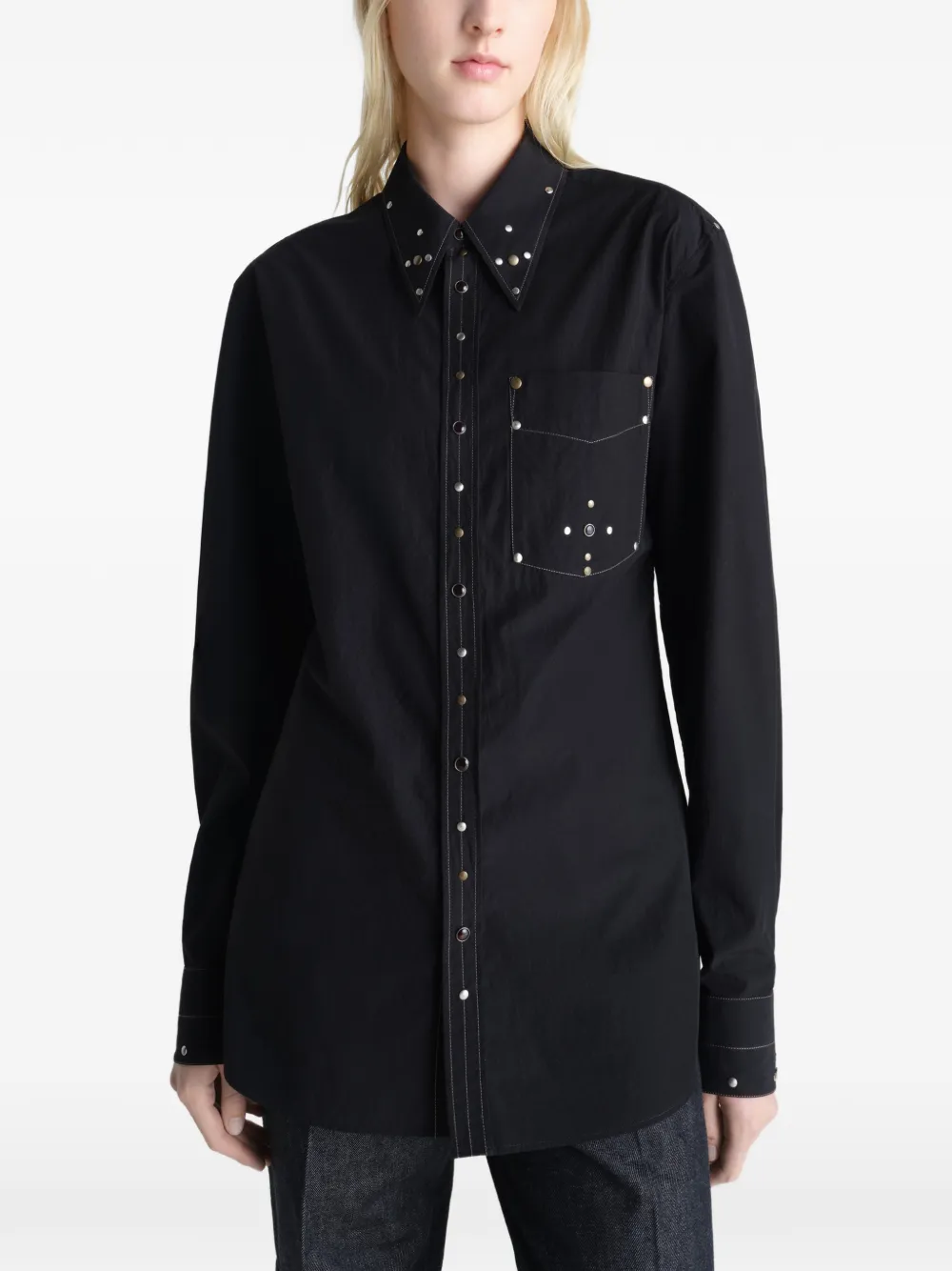 LEMAIRE Getailleerde blouse met studs van crêpe katoen Zwart