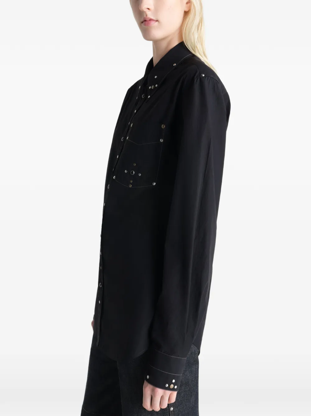 LEMAIRE Getailleerde blouse met studs van crêpe katoen Zwart