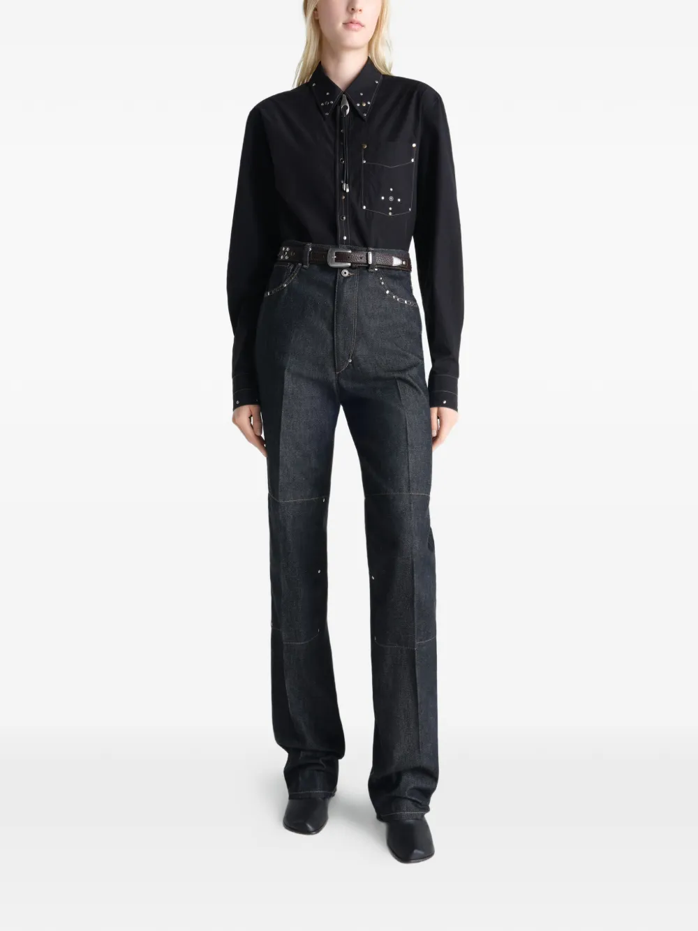 LEMAIRE Getailleerde blouse met studs van crêpe katoen Zwart