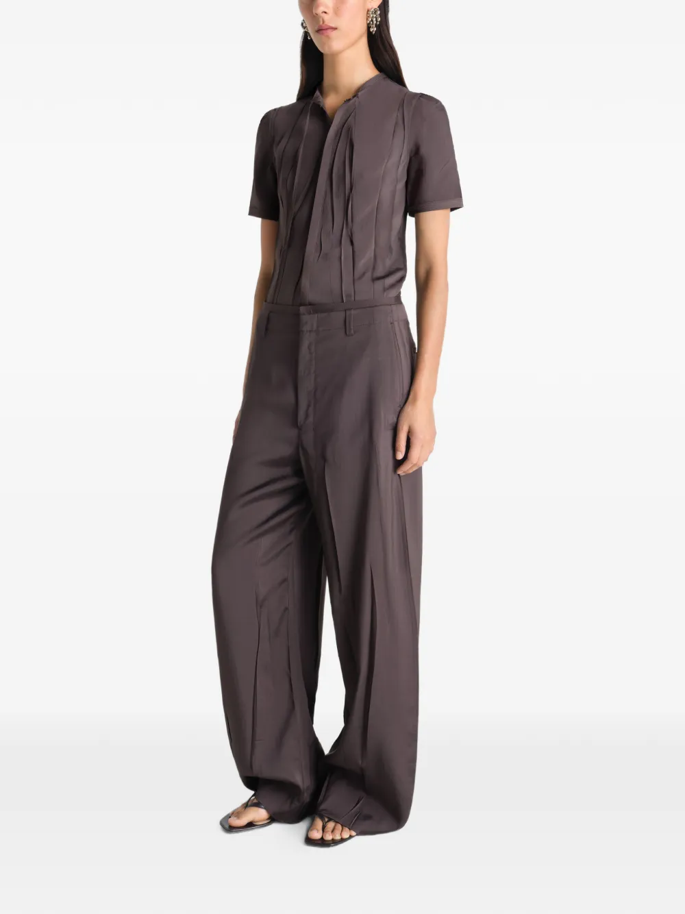 LEMAIRE Geplooide zachte broek van polyviscose twill Bruin