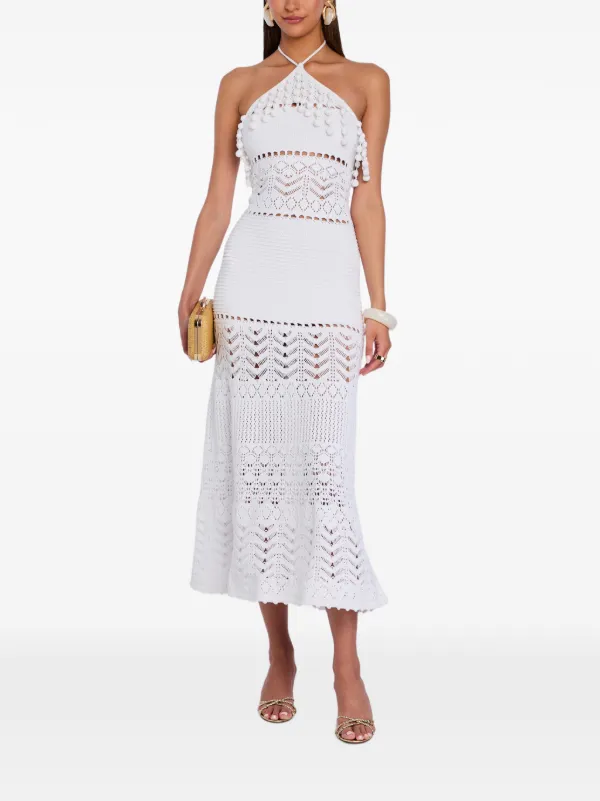 white crochet midi dress retrofete Perette in Lace dress Color:Caviar Black Sleeve: Long Sleeve Embroidered crochet midi dress Hang Or Line Dry