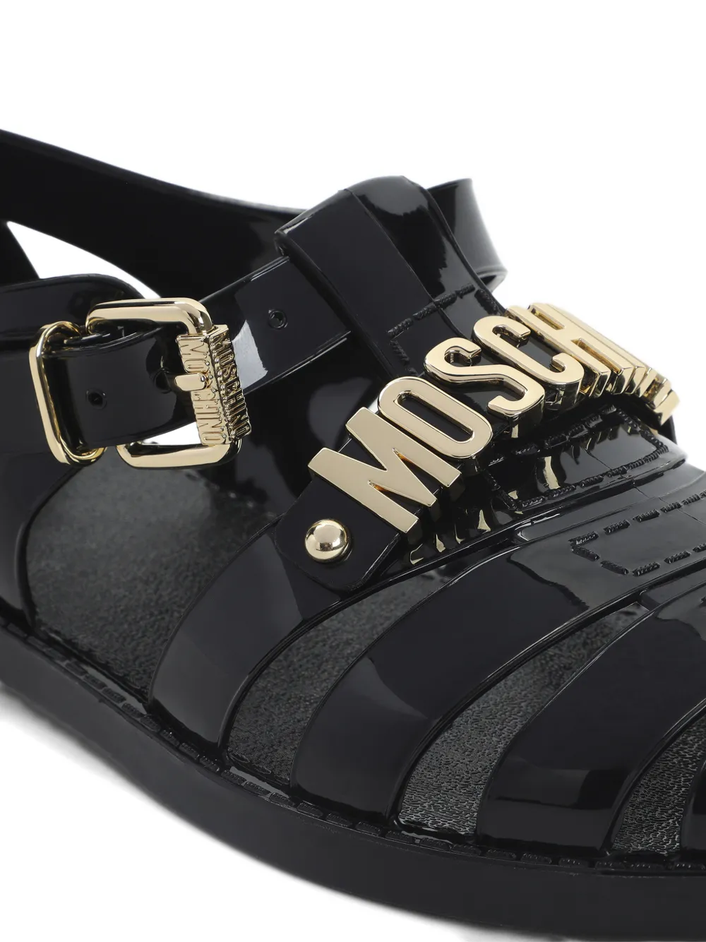 Moschino logo buckle sandals Zwart