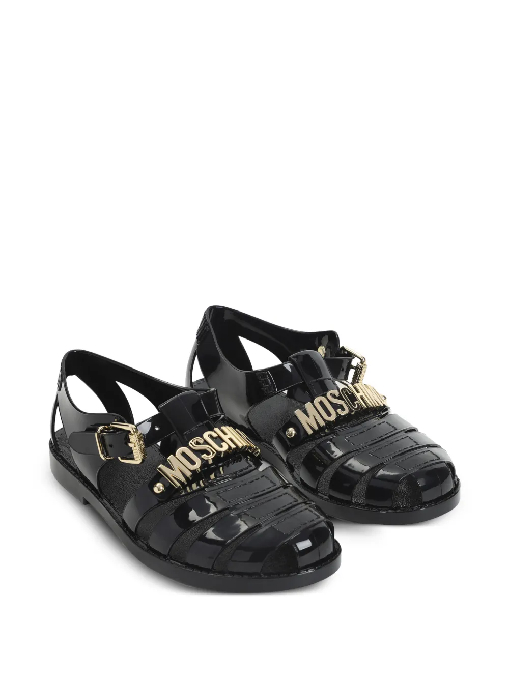 Moschino logo buckle sandals Zwart