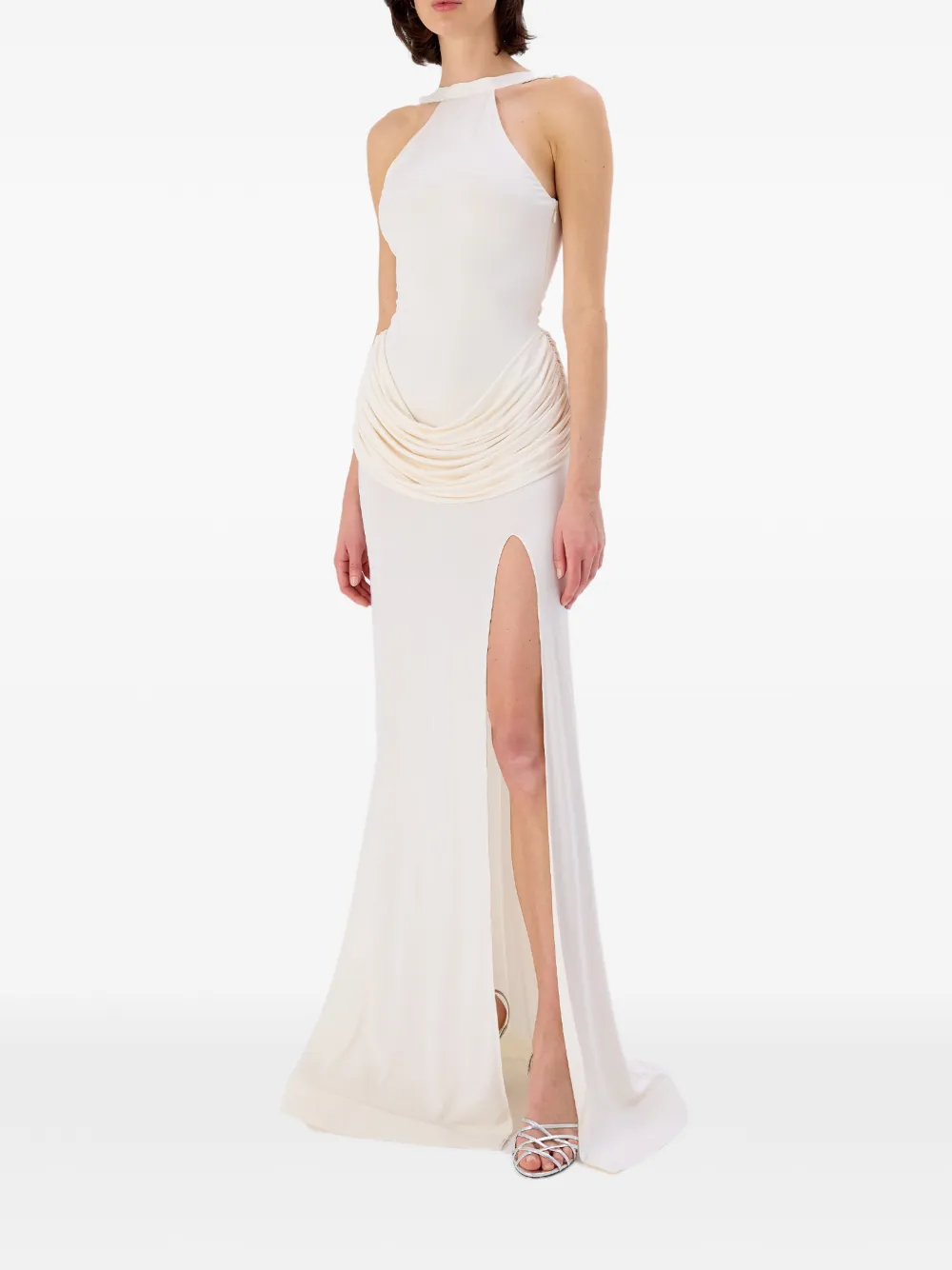 OCCLEUS Merelyn gedrapeerde maxi-jurk met split Beige