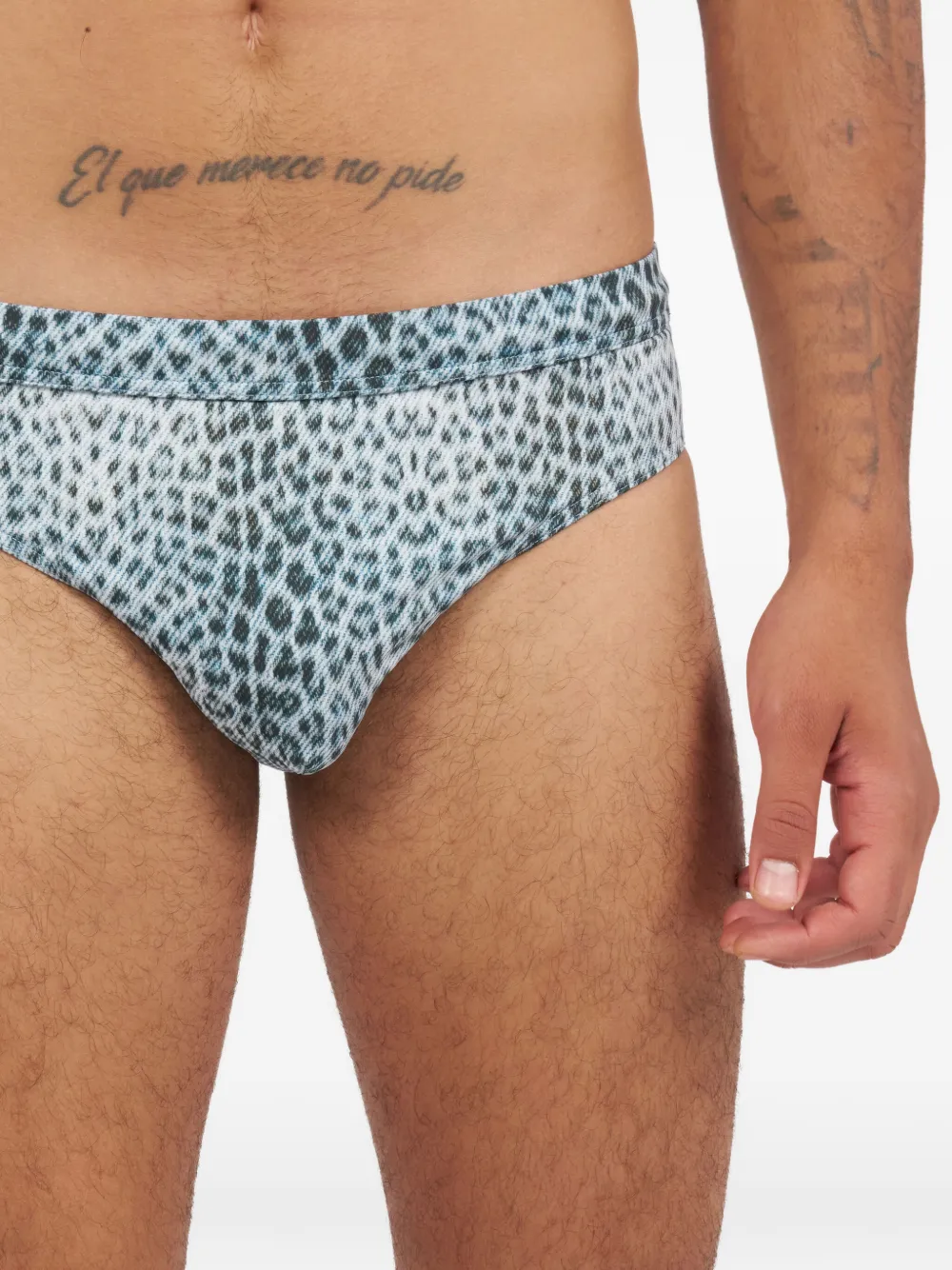 animal-print swim trunks