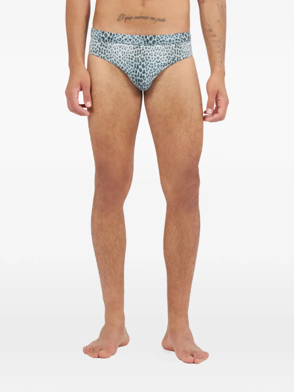 animal-print swim trunks