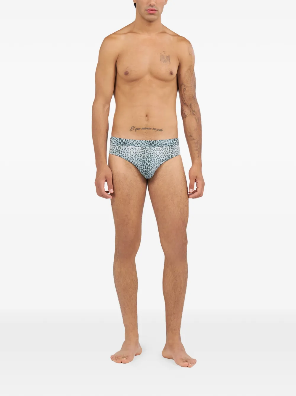 animal-print swim trunks