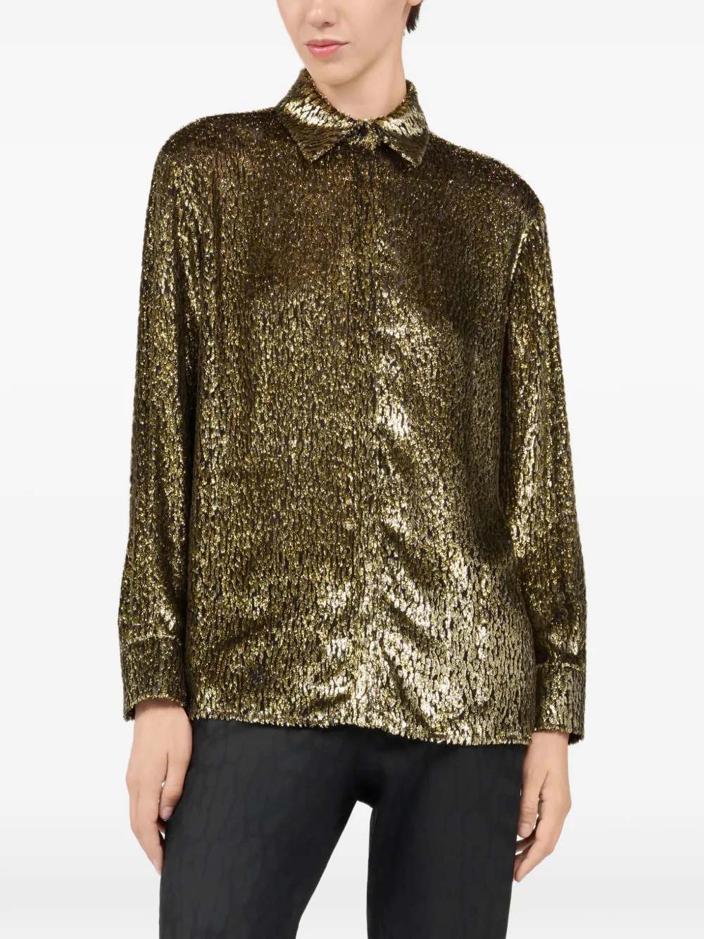  Roberto Cavalli Collared Long-sleeve Shirt - Gold 