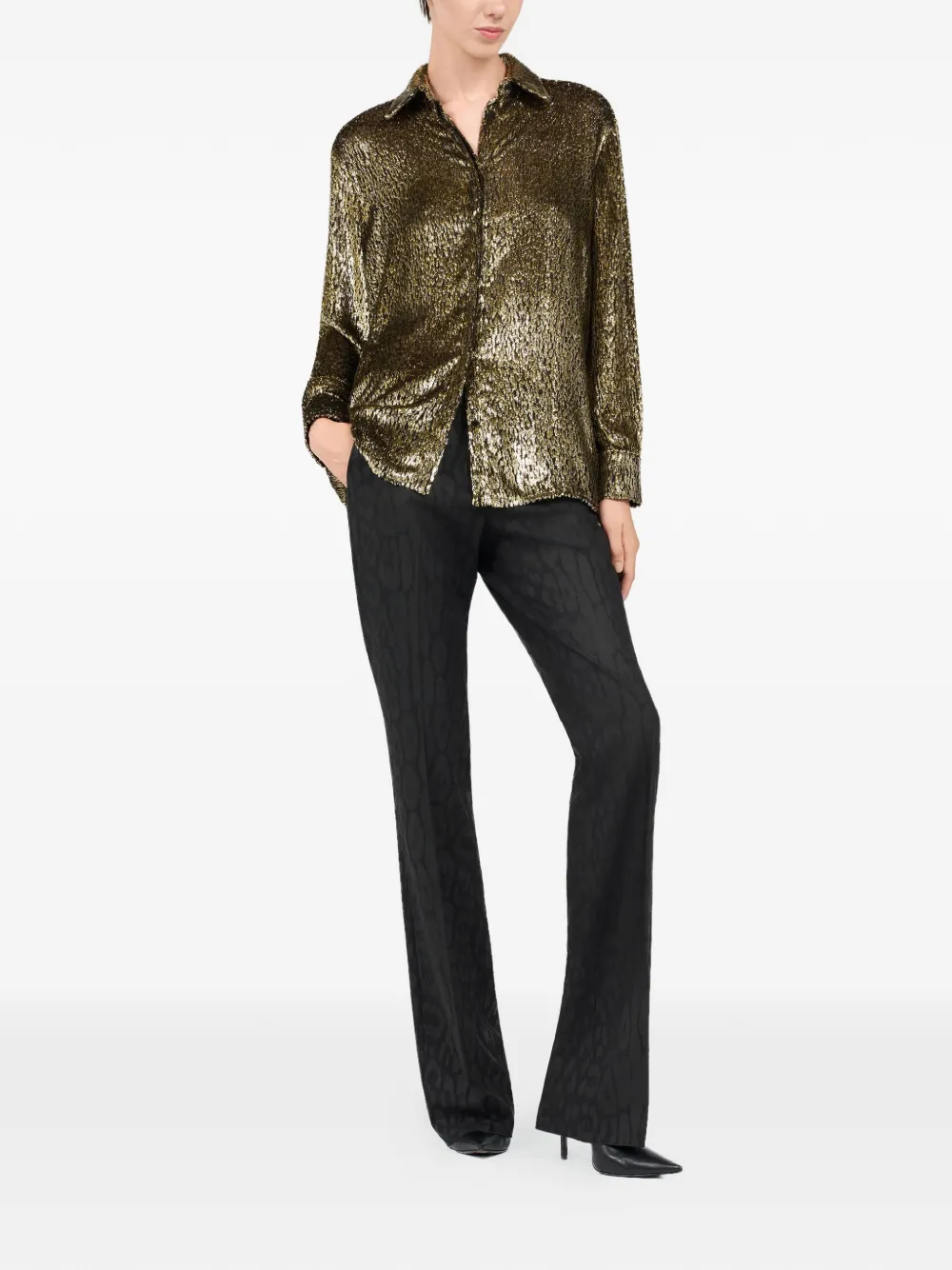  Roberto Cavalli Collared Long-sleeve Shirt - Gold 