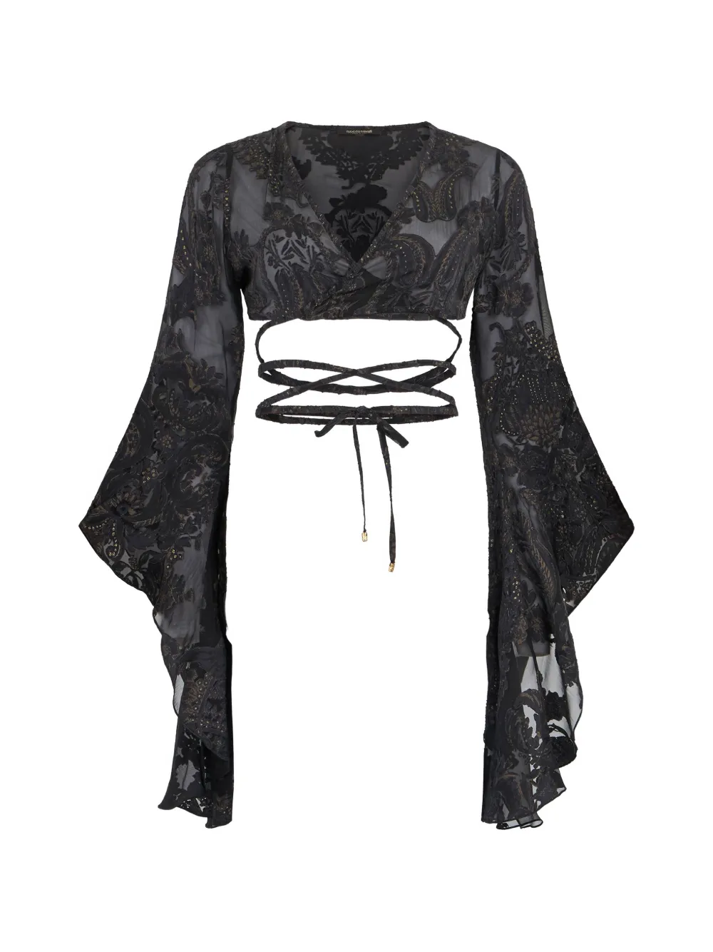 Roberto Cavalli floral bell-sleeve blouse - Nero