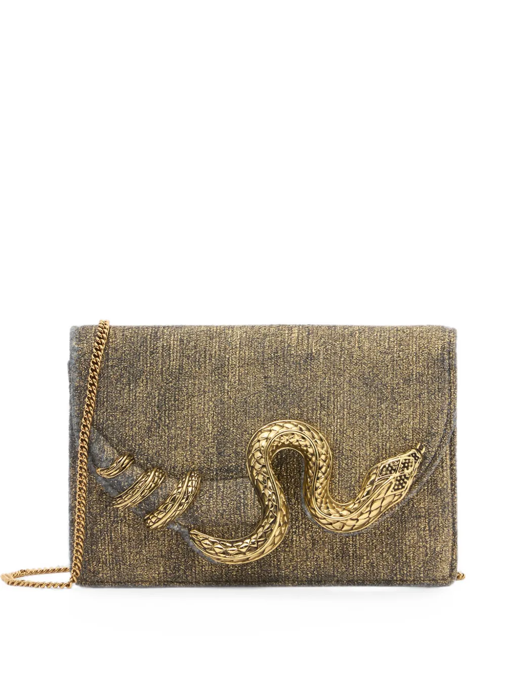 Roberto Cavalli brushed-effect snake-motif shoulder bag - Gold