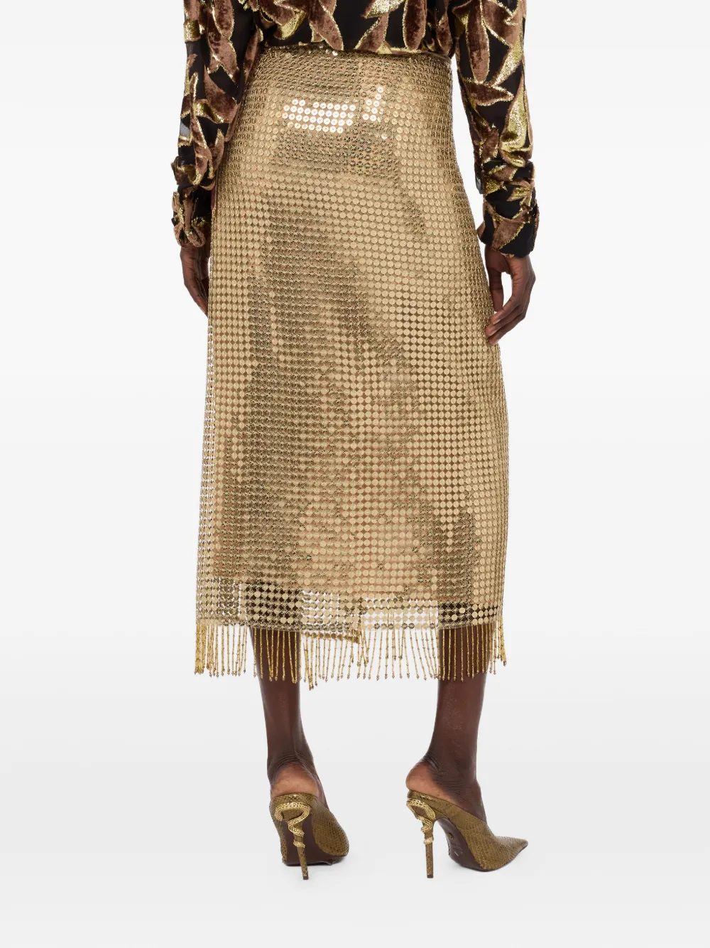sequin fringed midi skirt