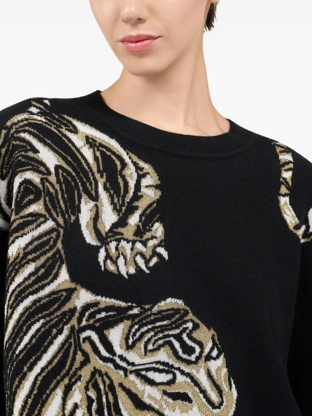 Roberto Cavalli Trui met ronde hals en tijgerprint Zwart