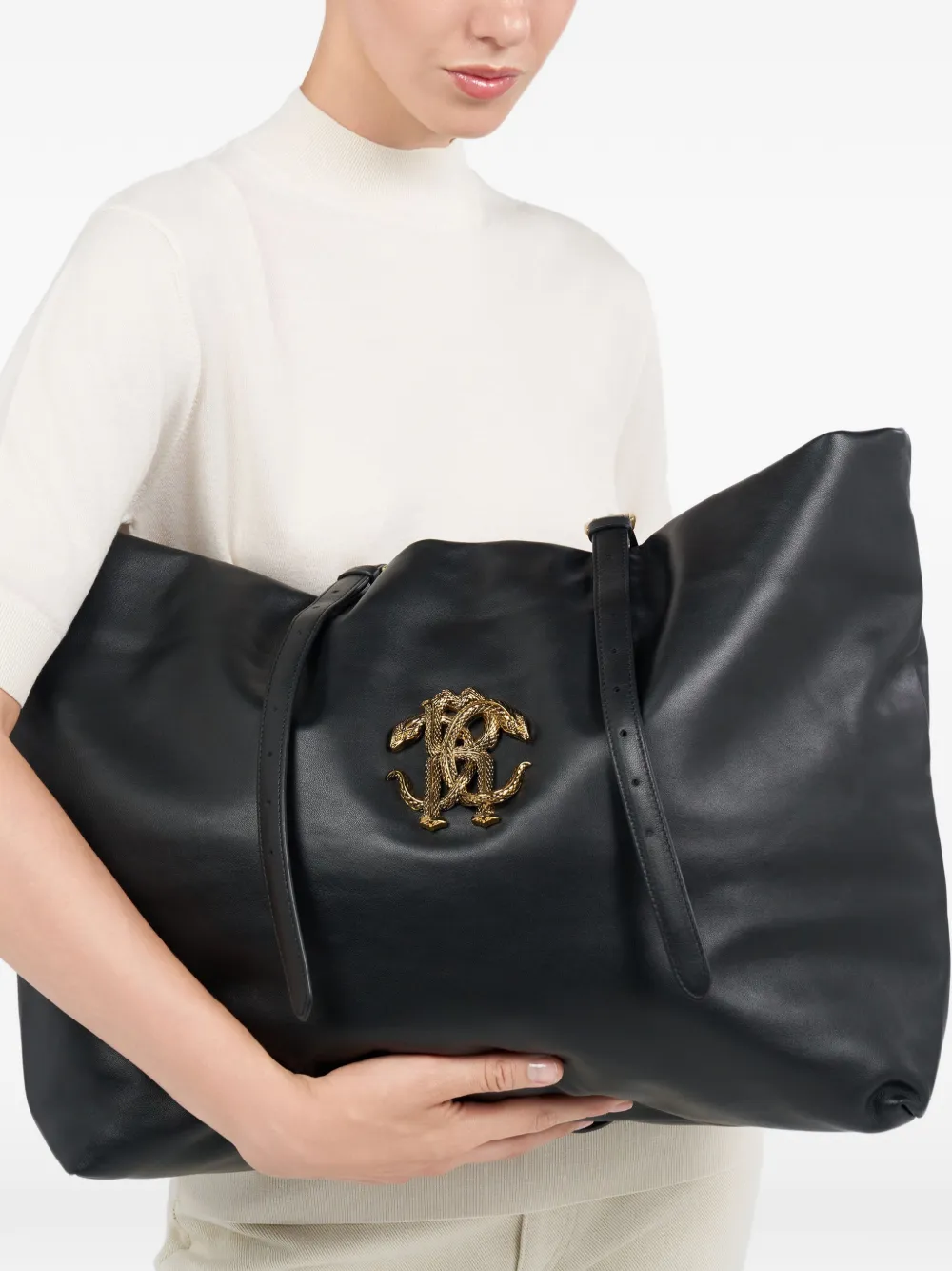 Roberto Cavalli Shopper met logopatch Zwart