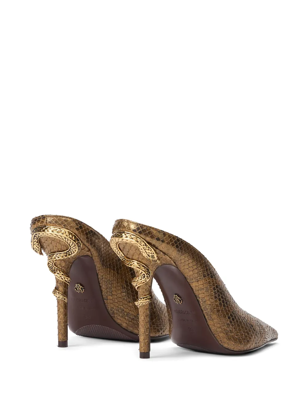 Roberto Cavalli python snake-motif mules Goud