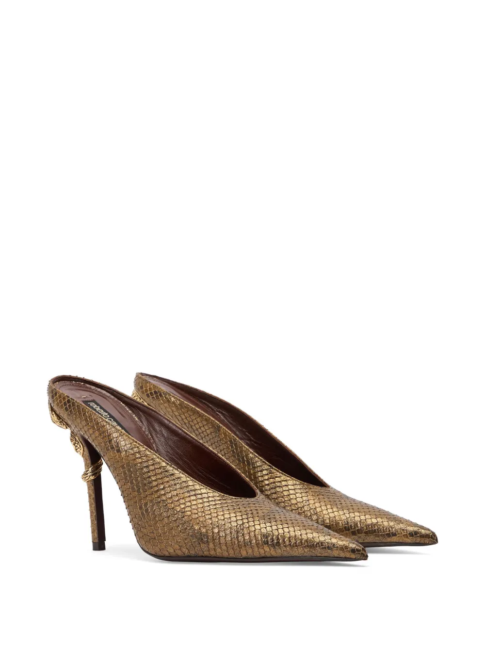 Roberto Cavalli python snake-motif mules Goud