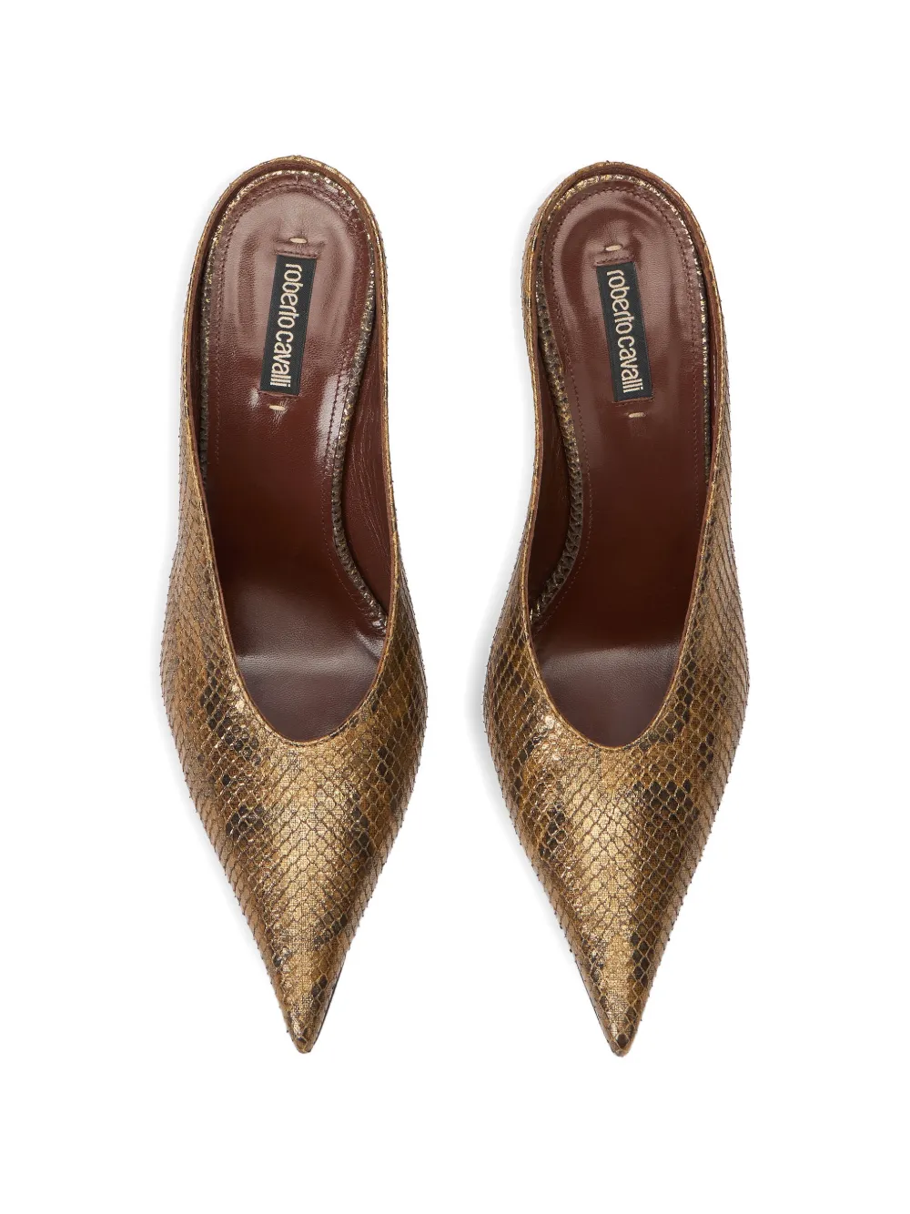 Roberto Cavalli python snake-motif mules Goud
