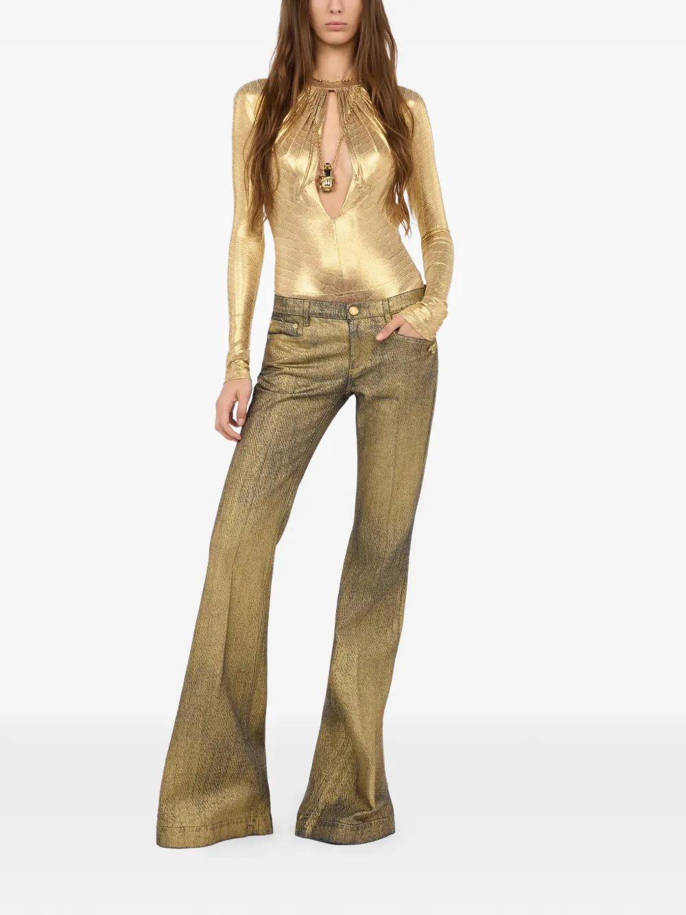  Roberto Cavalli Faded-effect Flared Jeans - Gold 