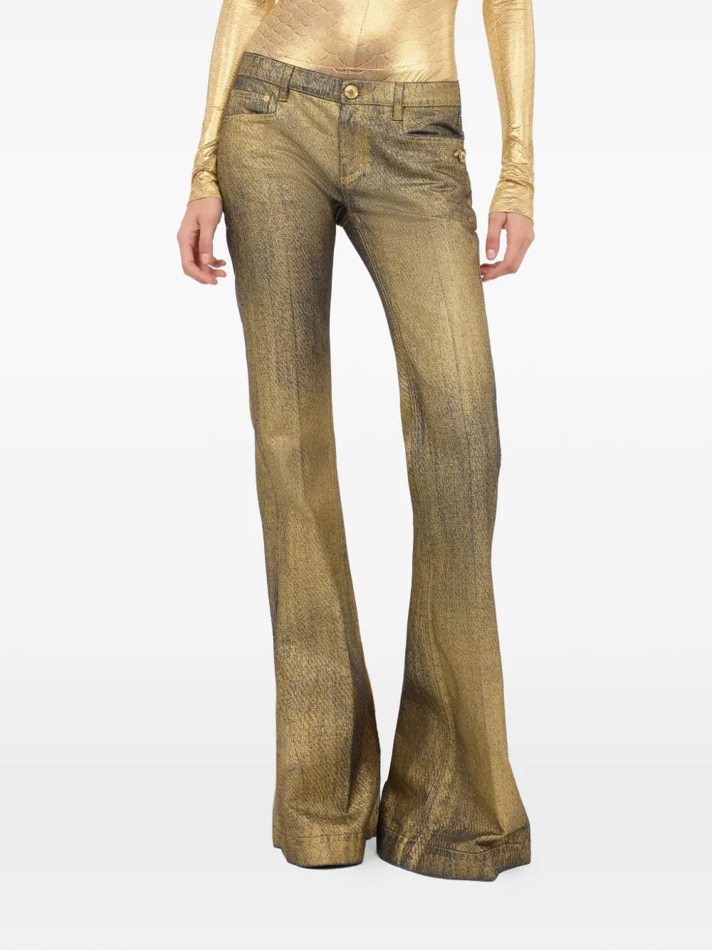  Roberto Cavalli Faded-effect Flared Jeans - Gold 