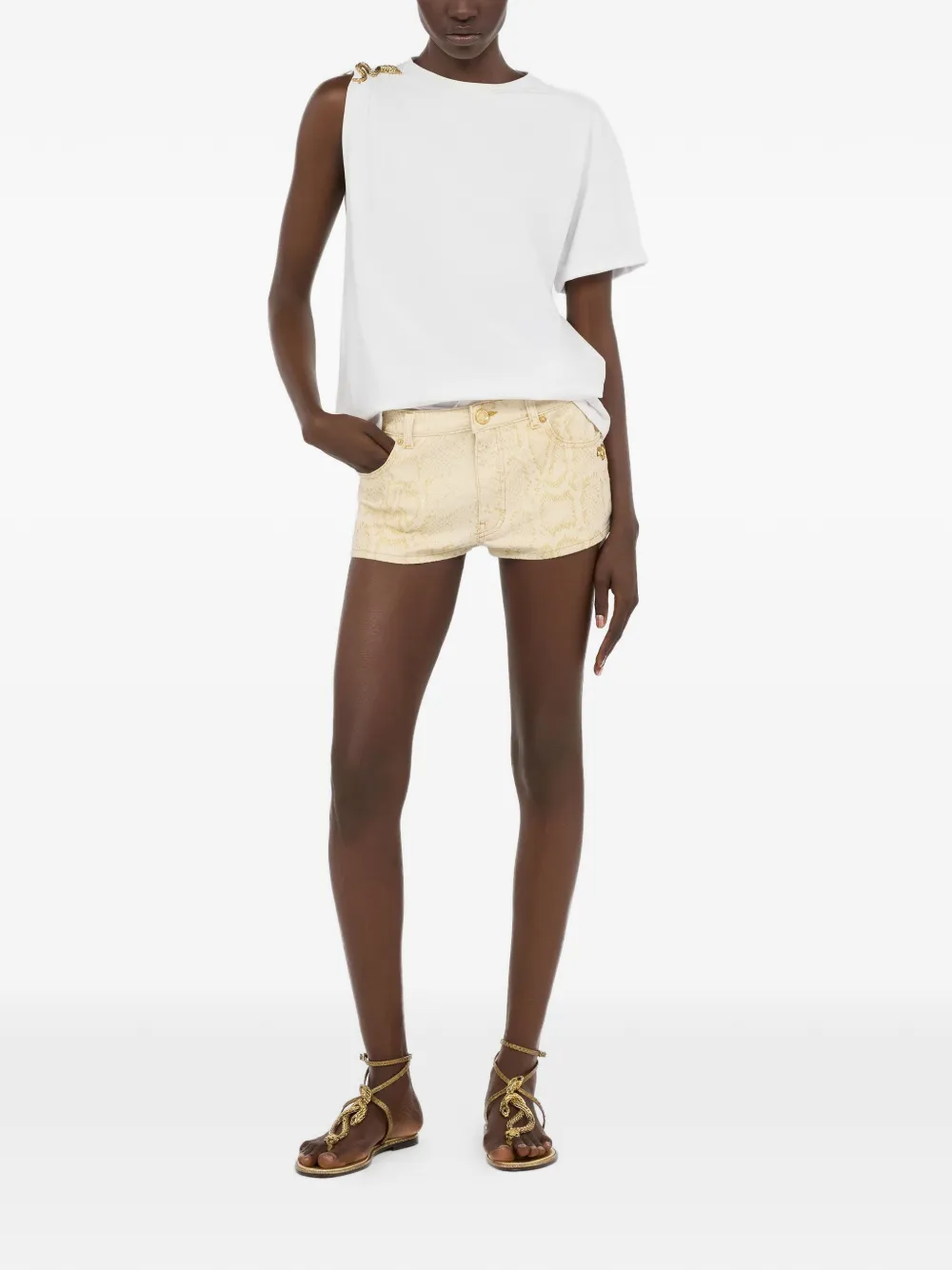 Roberto Cavalli Asymmetrisch T-shirt met slangenpatroon Wit