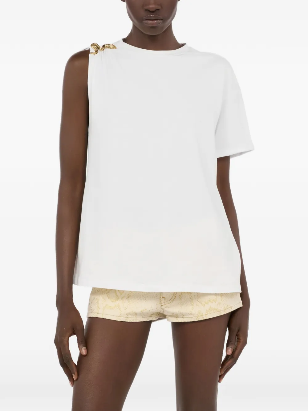 Roberto Cavalli Asymmetrisch T-shirt met slangenpatroon Wit