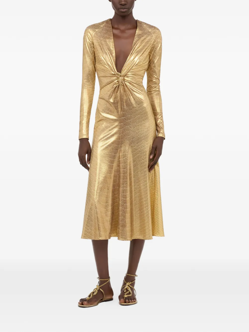 Roberto Cavalli Midi-jurk met slangenprint Goud