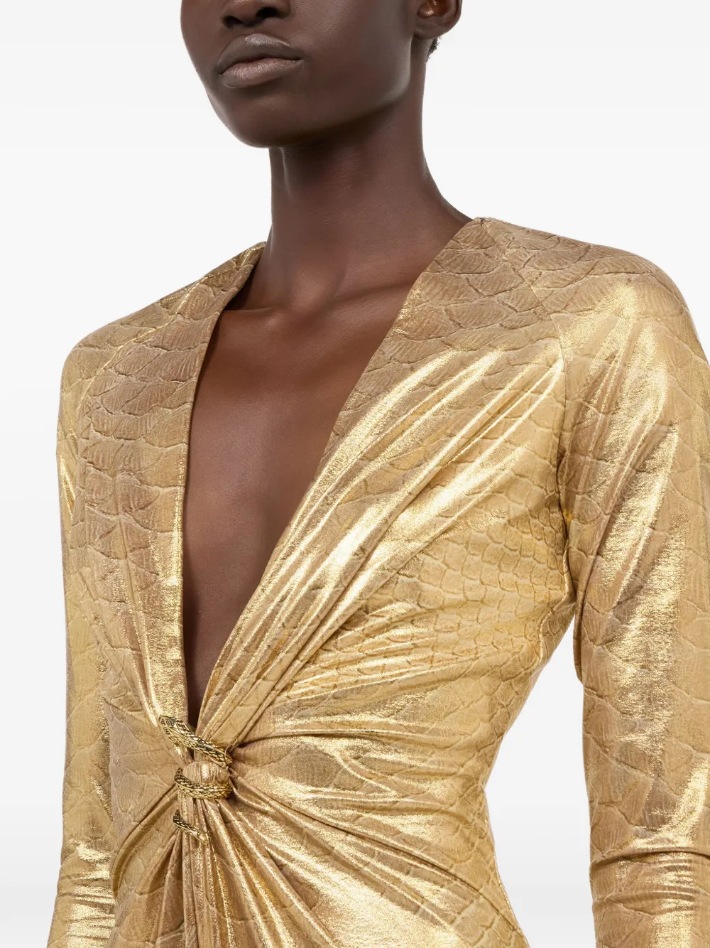 Roberto Cavalli Midi-jurk met slangenprint Goud