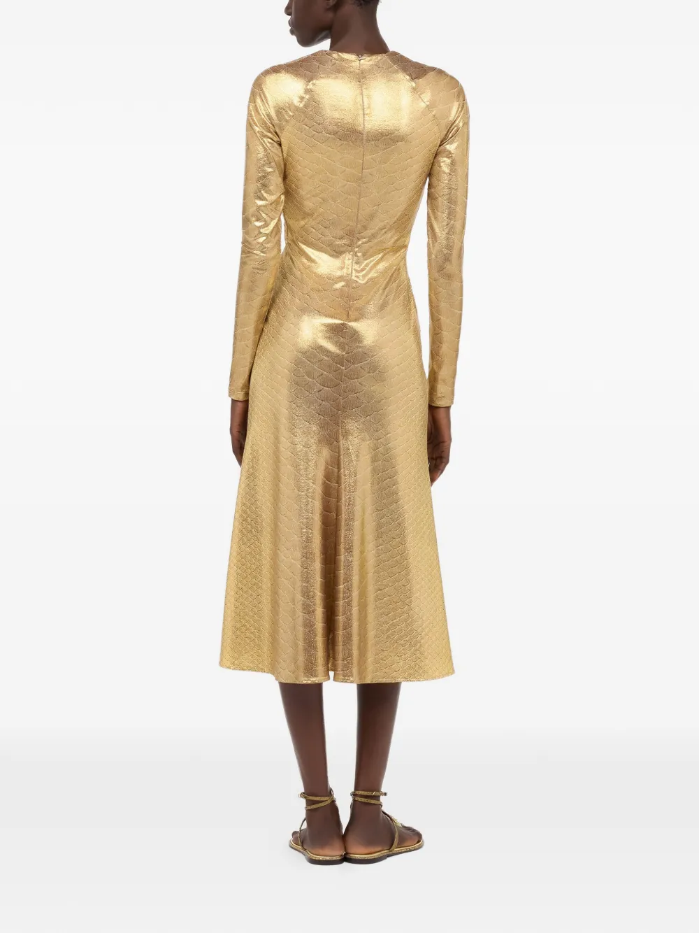 Roberto Cavalli Midi-jurk met slangenprint Goud