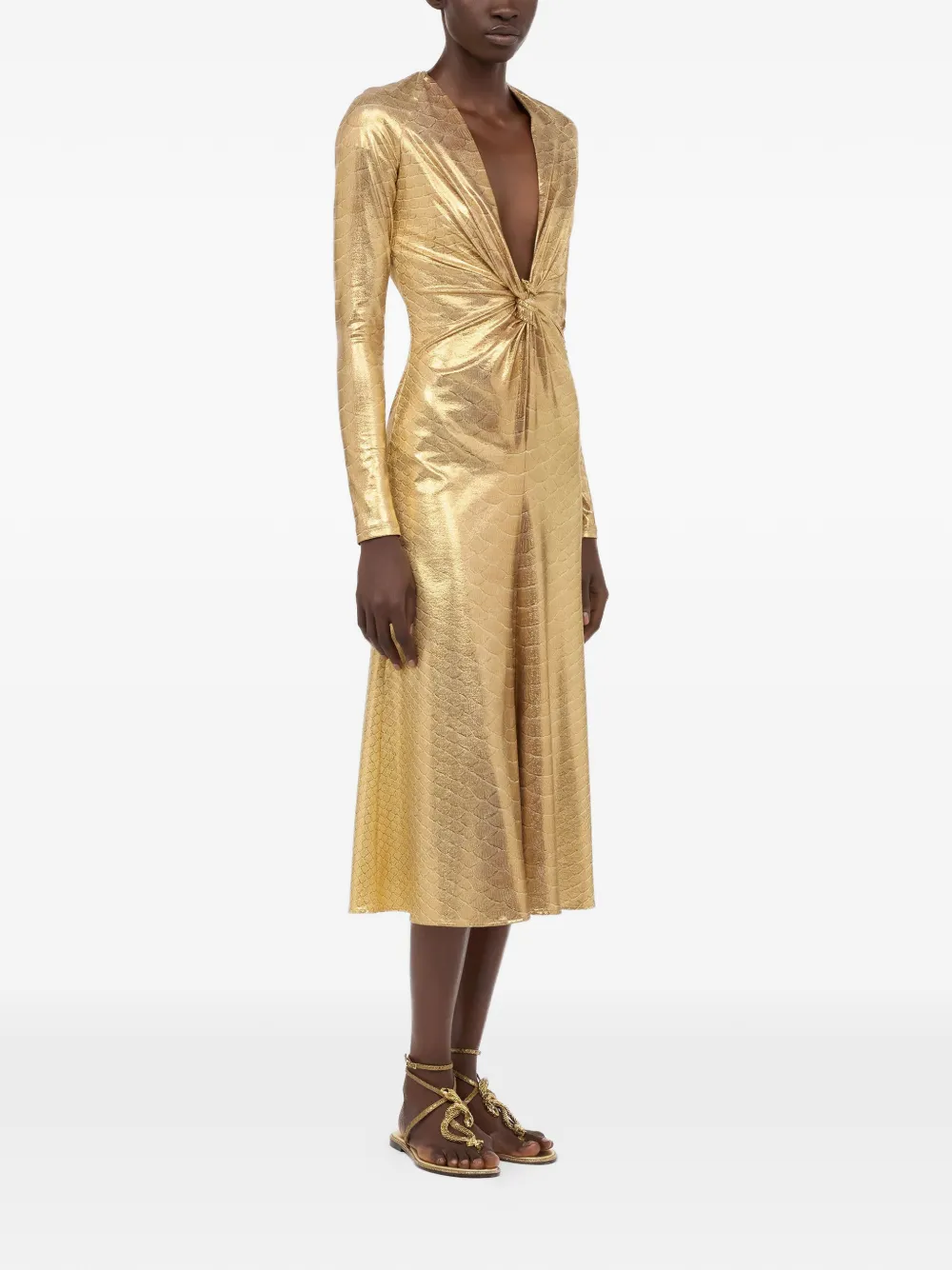 Roberto Cavalli Midi-jurk met slangenprint Goud