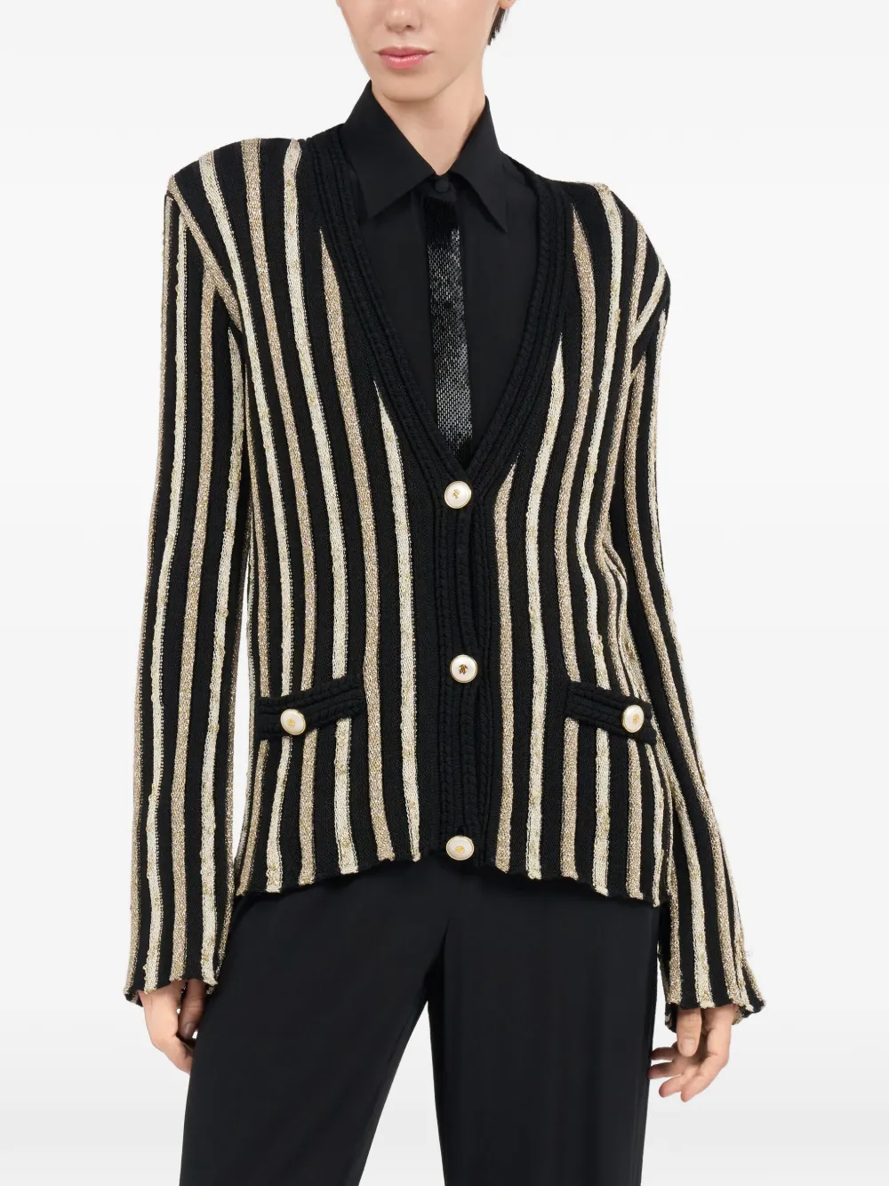 Roberto Cavalli Gestreept button-up vest Zwart