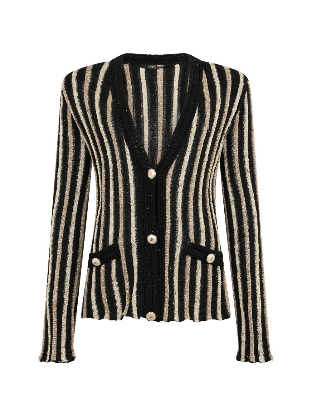 Roberto Cavalli striped-pattern button-up cardigan - Nero