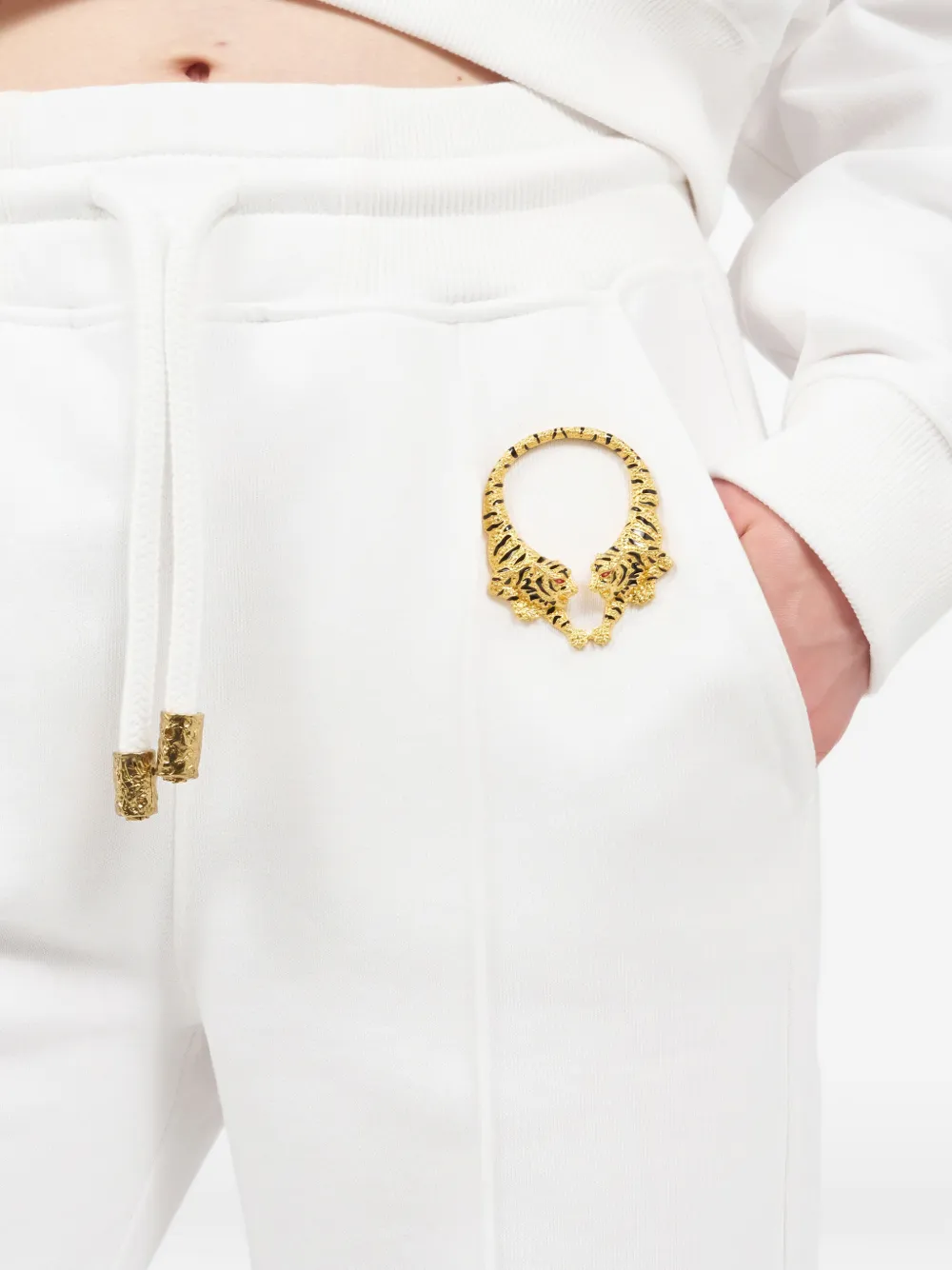 Roberto Cavalli Broek met trekkoord en tijgerapplicatie Wit