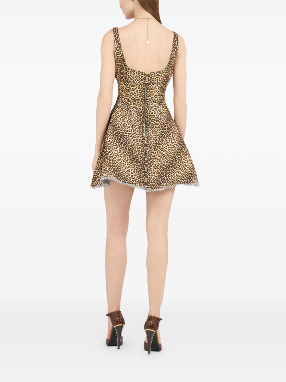 Roberto Cavalli Jurk met luipaardprint en franje Beige