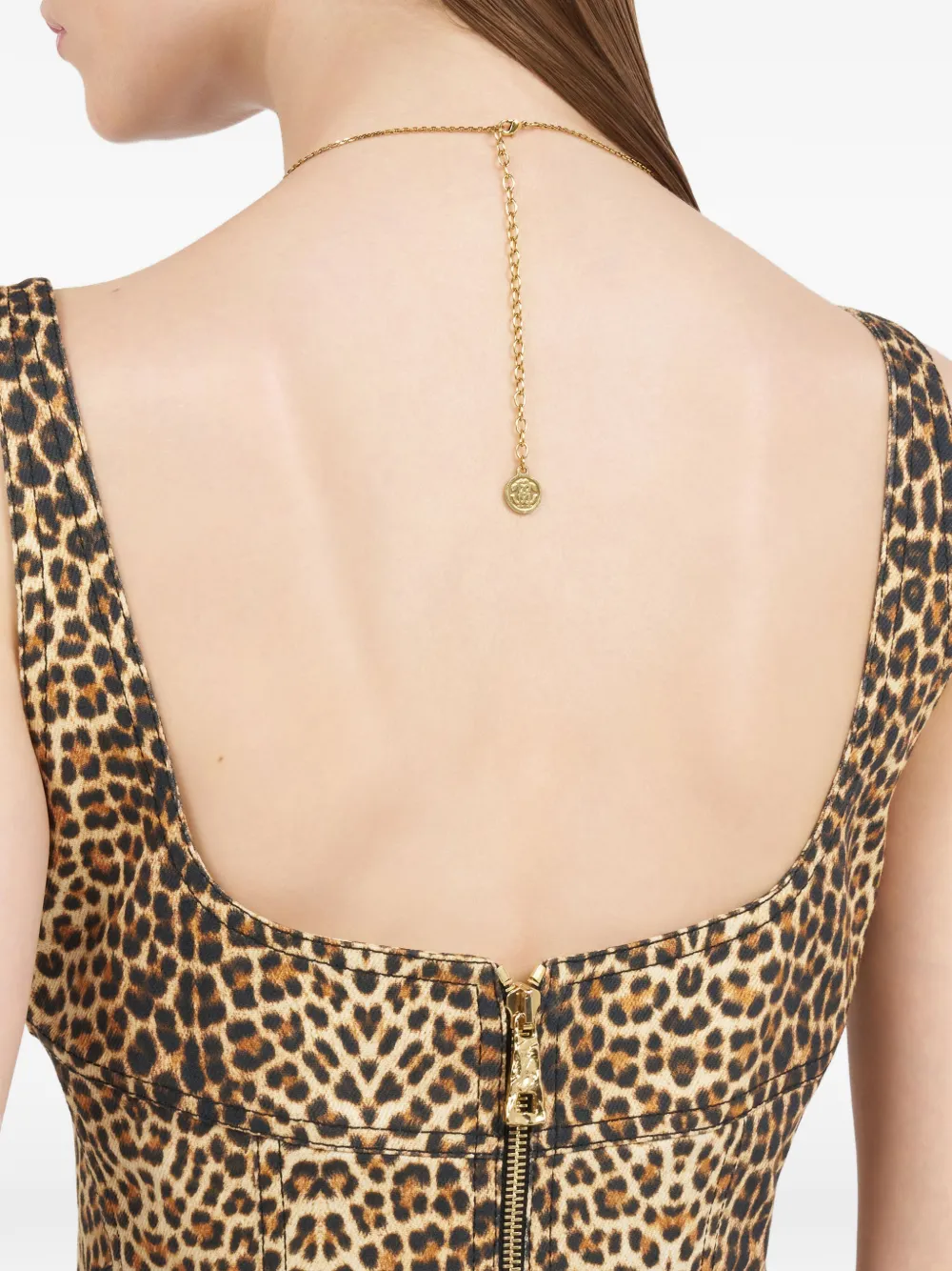 Roberto Cavalli Jurk met luipaardprint en franje Beige