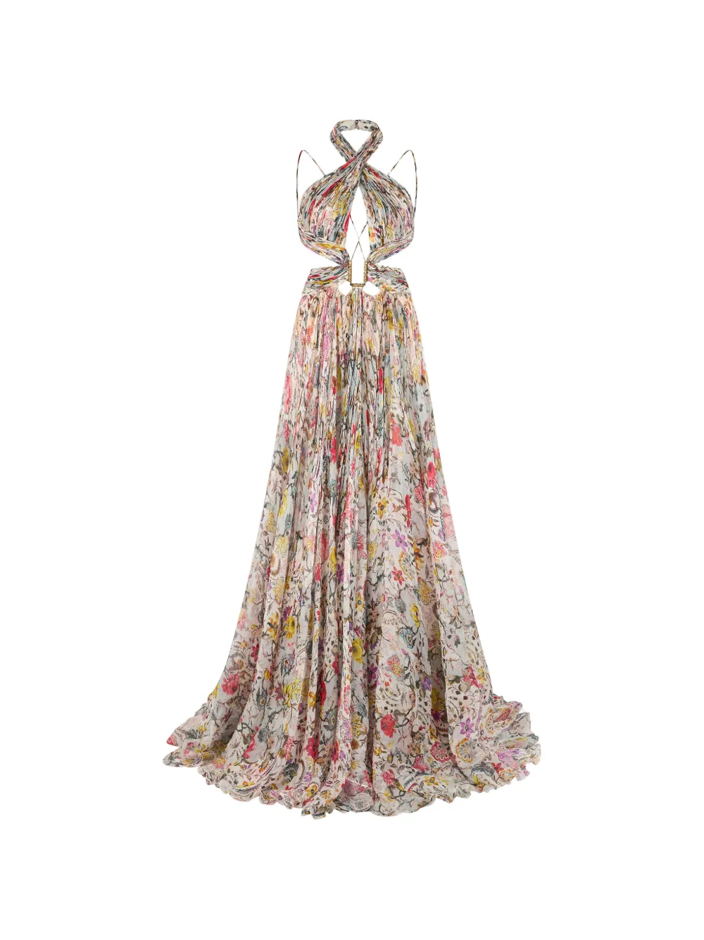 Roberto Cavalli floral-print halterneck maxi dress - Toni neutri