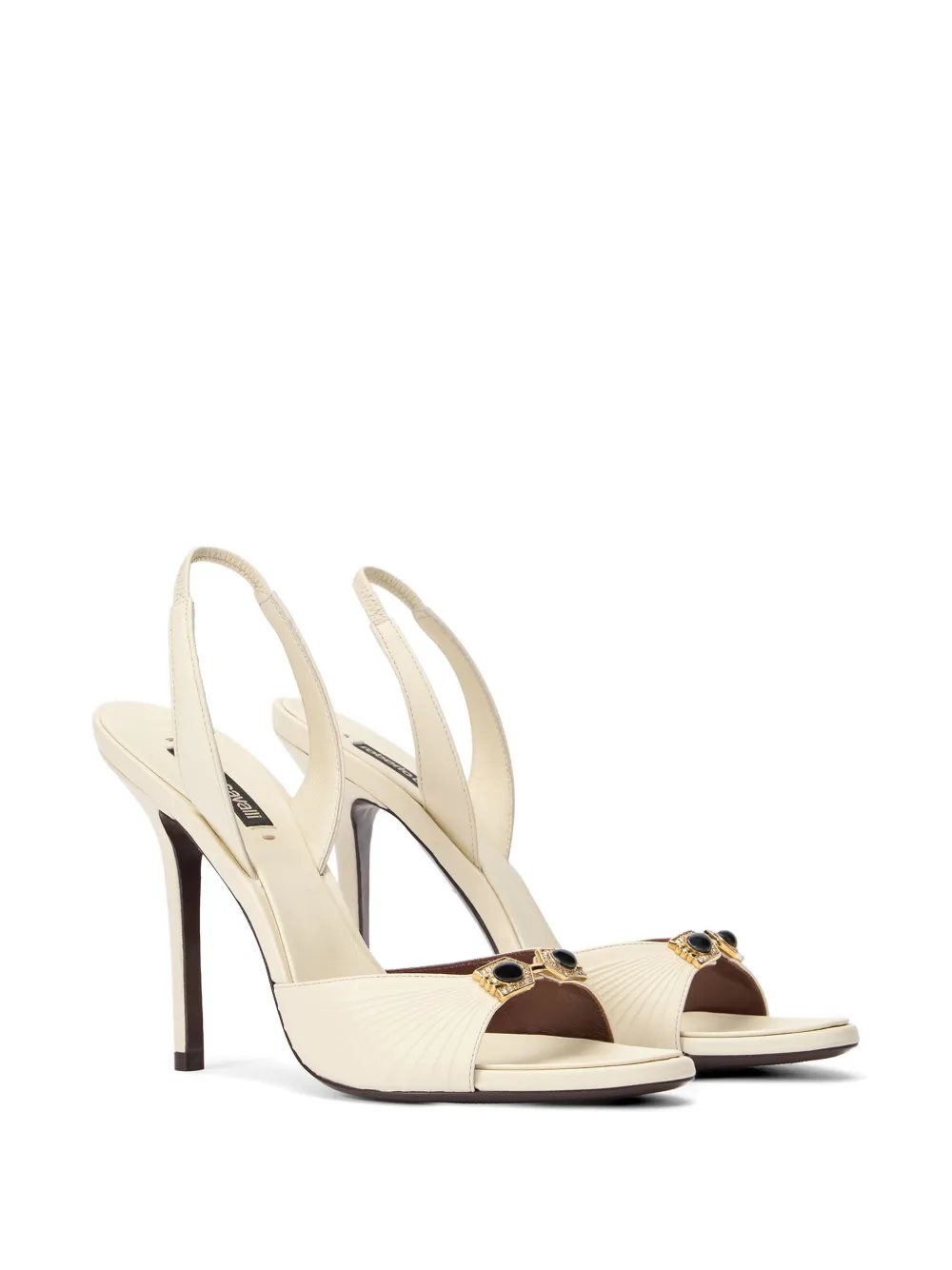 Roberto Cavalli jewel-embellished pleated sandals Beige