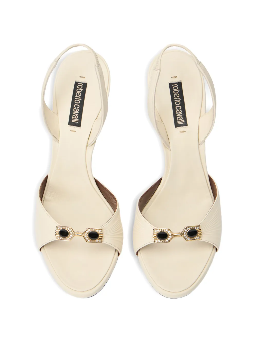 Roberto Cavalli jewel-embellished pleated sandals Beige