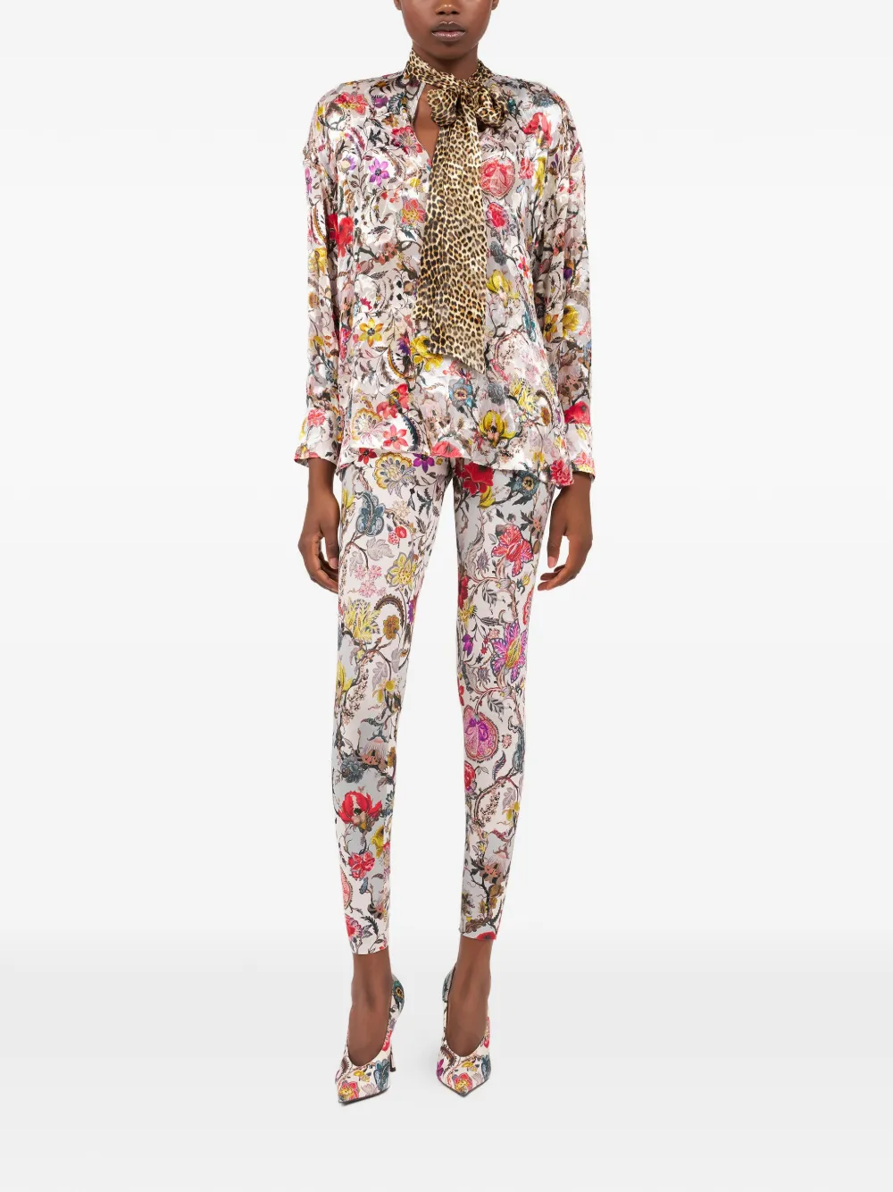  Roberto Cavalli Floral-print Leggings - Neutrals 