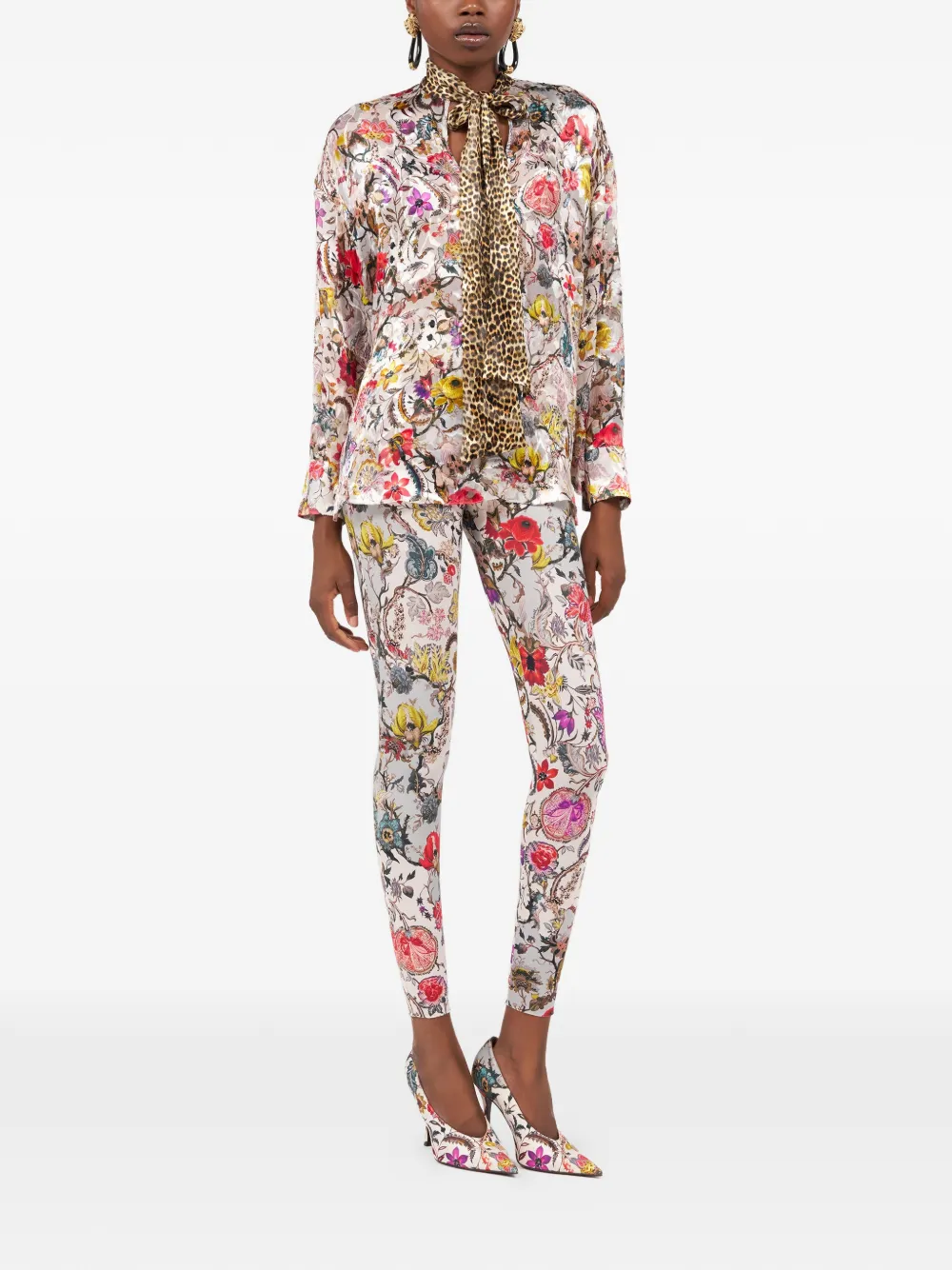  Roberto Cavalli Floral-print Leggings - Neutrals 