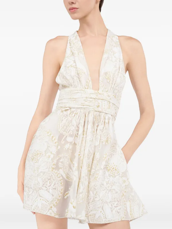 roberto cavalli white lace dress White Printed Lace Up Dress