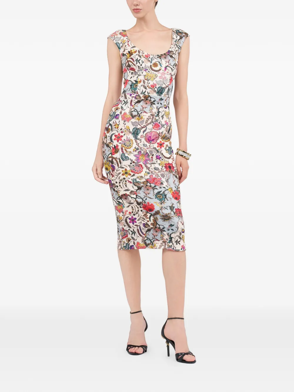 Roberto Cavalli Midi-jurk met bloemenprint Beige