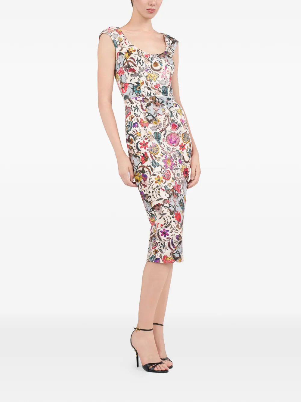 Roberto Cavalli Midi-jurk met bloemenprint Beige