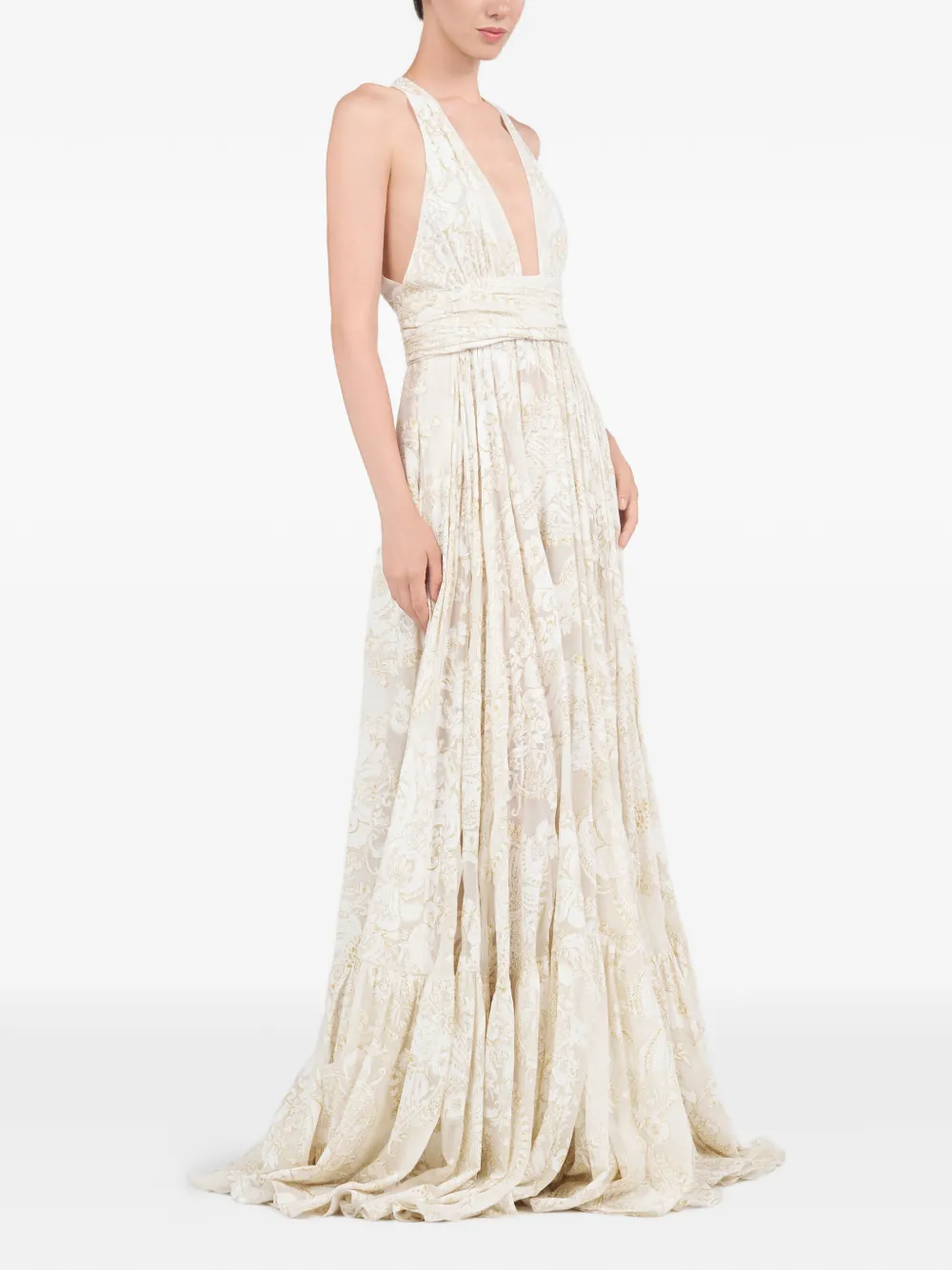 Roberto Cavalli Halterjurk met bloemenprint Beige