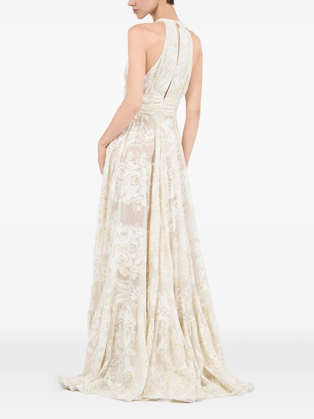 Roberto Cavalli Halterjurk met bloemenprint Beige