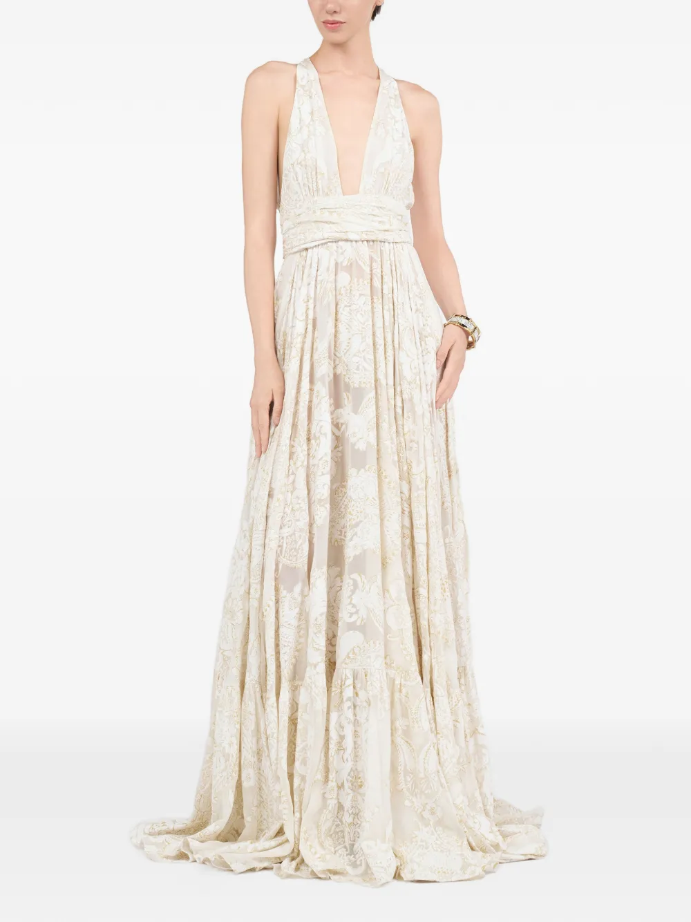 Roberto Cavalli Halterjurk met bloemenprint Beige