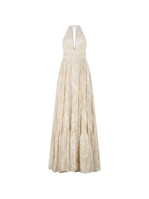 Roberto Cavalli vestido con estampado floral y cuello halter