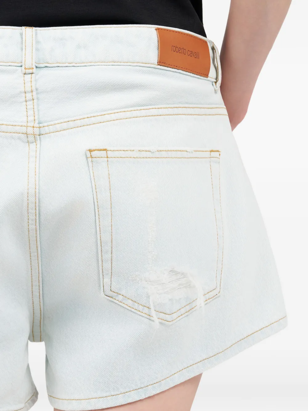 Roberto Cavalli Denim shorts met gerafelde details Blauw