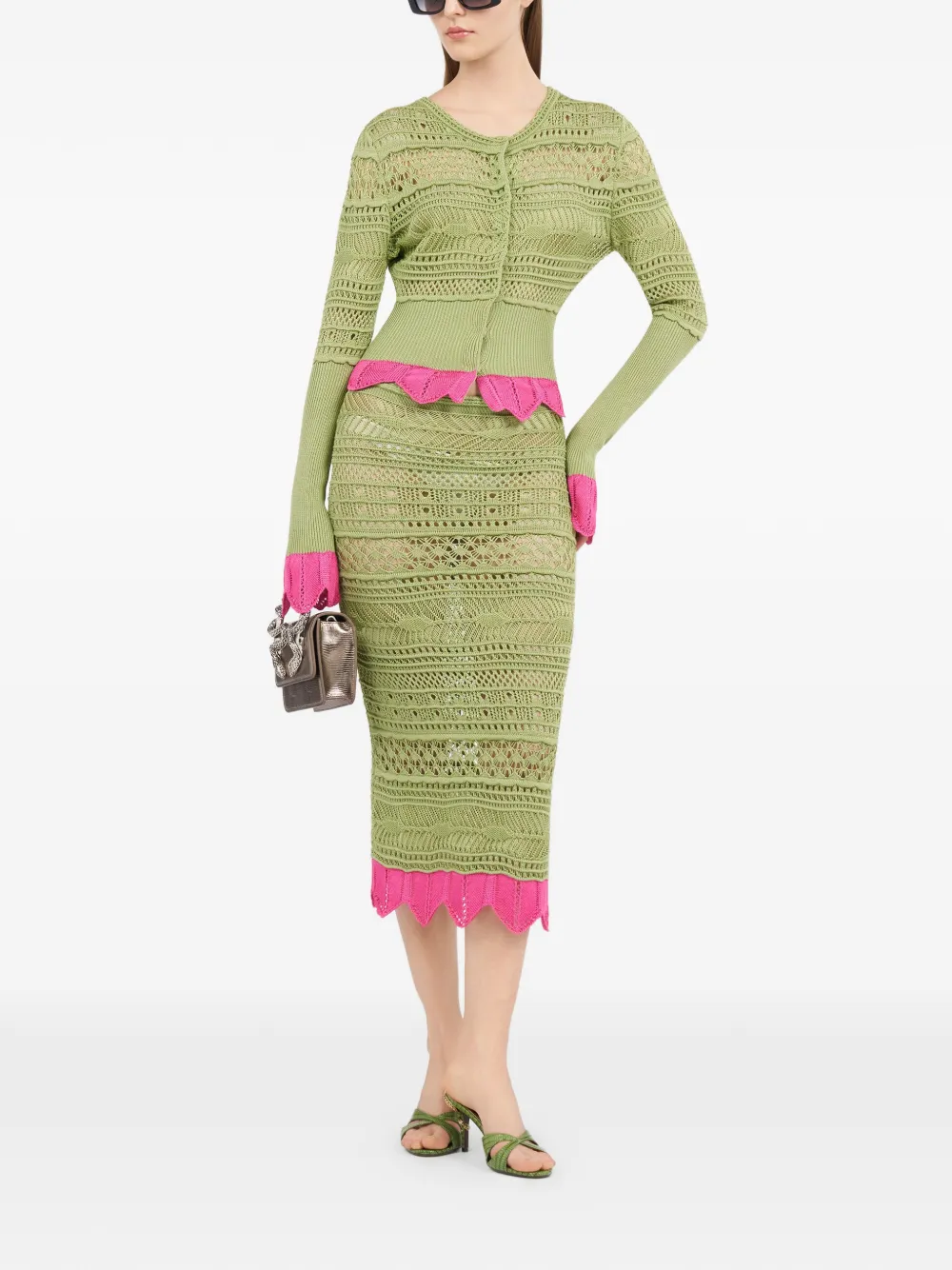 Roberto Cavalli Midi-rok met contrasterend detail Groen