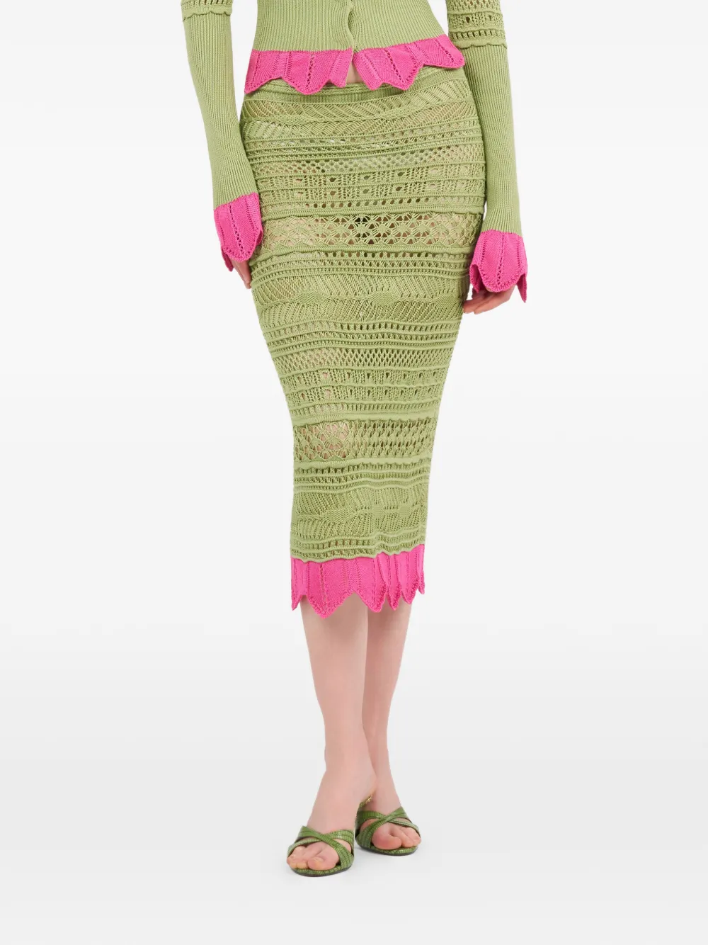 Roberto Cavalli Midi-rok met contrasterend detail Groen