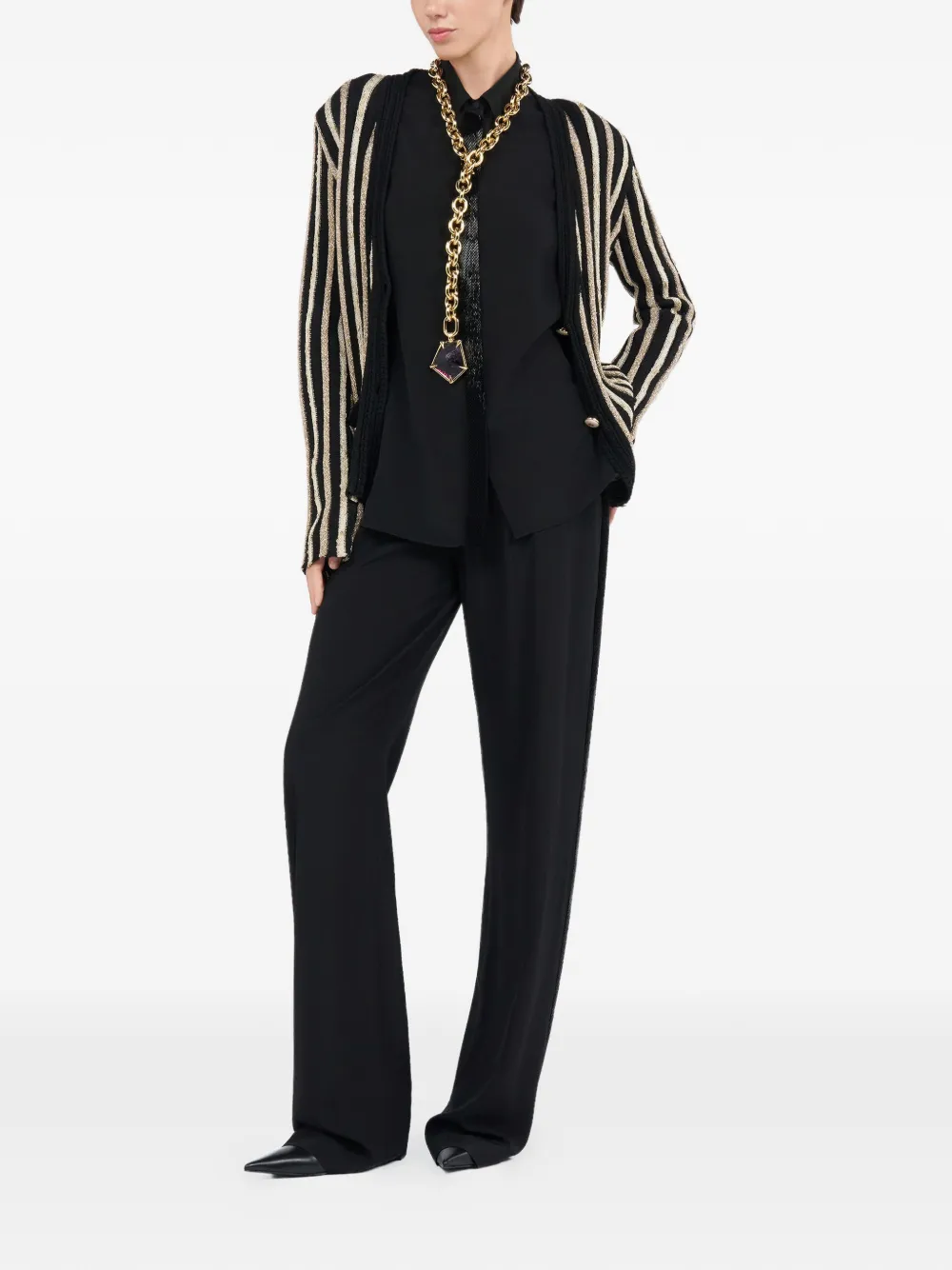  Roberto Cavalli Embellished-stripe Shirt - Black 